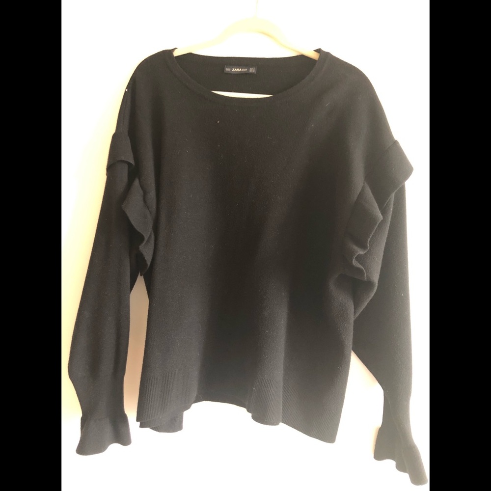 ZARA black sweater with ruffle detail size medium